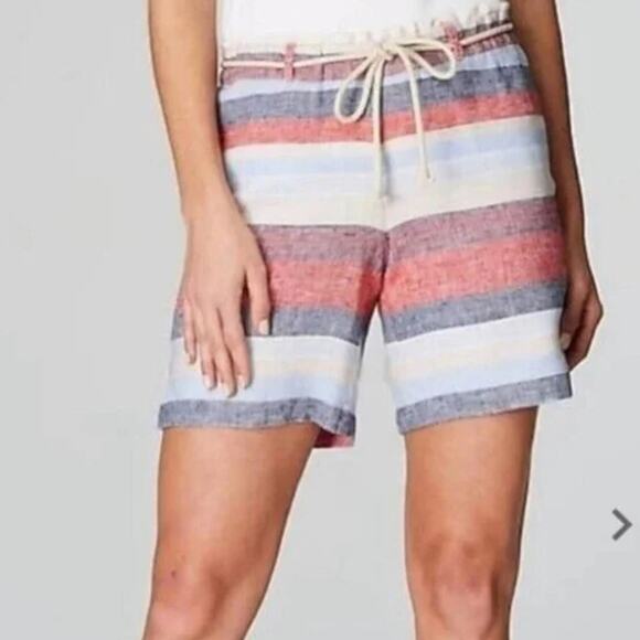 J. Jill Love Linen High Rise Stripe Shorts with Rope Belt Size Large Petite - Picture 1 of 9